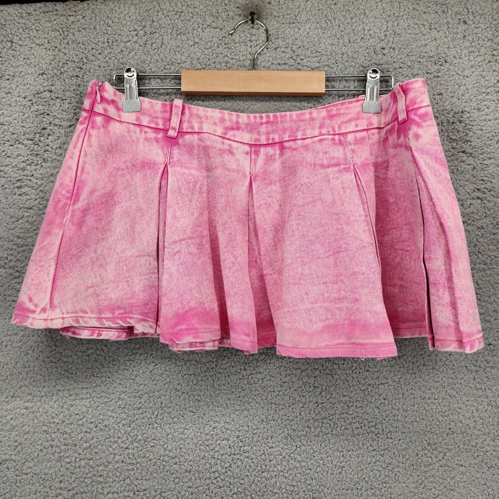 Akira Pink Acid Wash Pleated Denim Mini Skirt Womens Size L Y2K Barbiecore
